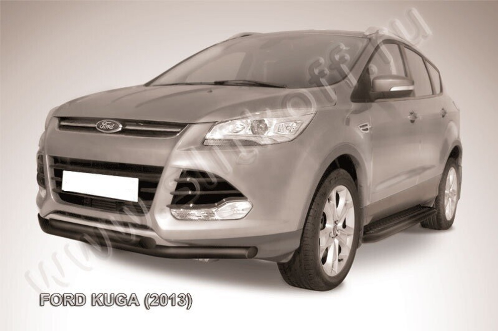 Защита переднего бампера (нержавейка) Ford Kuga (2012-2016) d57+d57 (черный)