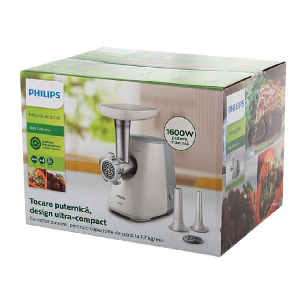 Мясорубка PHILIPS HR2709/20, 1600 Вт, производительность 1,7 кг/мин., пластик, белый/серый
