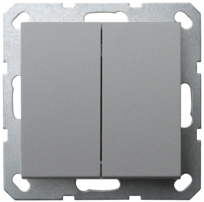 Выключатель двухклавишный 10A 250V~ с накладкой, цвет Алюминий