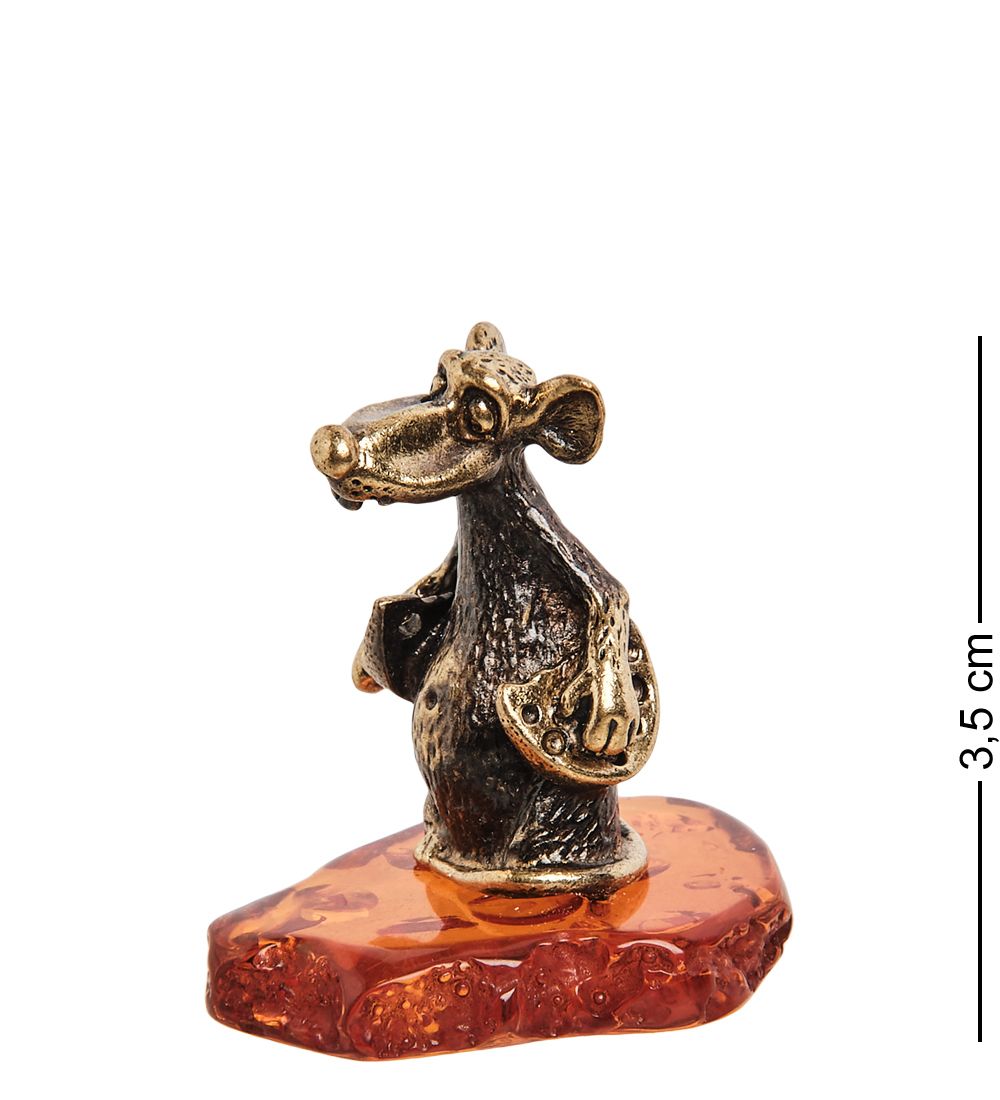 AM- 398 Фигурка «Крыса с сыром» (латунь, янтарь)