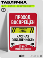 Табличка для частной территории "Проход воспрещен, частная собственность", на дом, для участка, организаций, предупреждающая, 40х30 см, Silver Plane x Айдентика Технолоджи