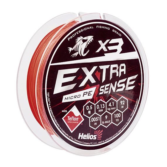 Шнур Helios Extrasense X3 PE Red 92m   0.5/9LB 0.13mm (HS-ES-X3-0.5/9LB)