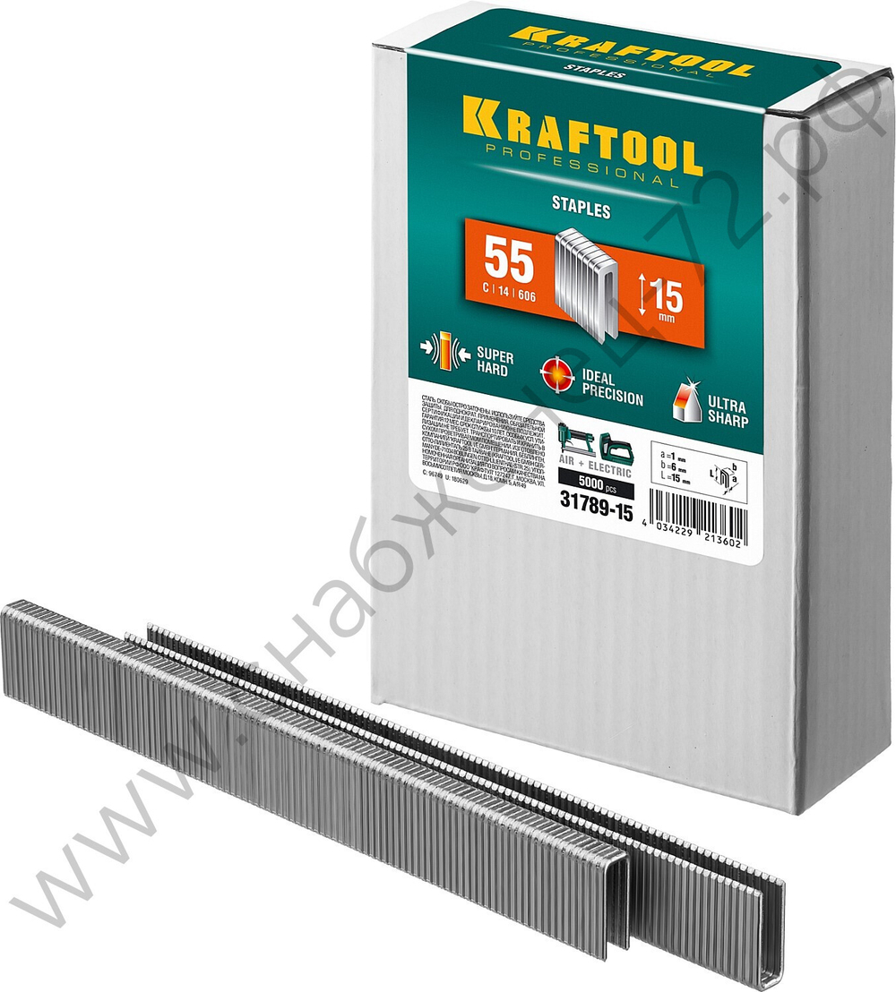 KRAFTOOL тип 18GA (55 / 90 / C) 15 мм, 5000 шт, скобы для степлера (31789-15)