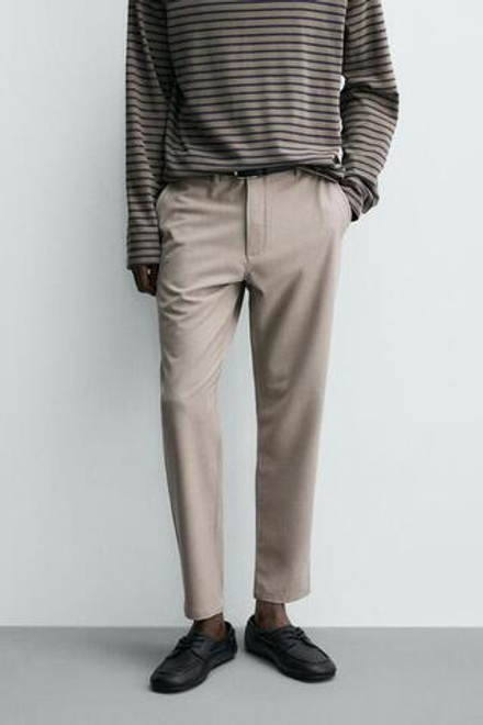 ZARA БРЮКИ ЧИНОС ИЗ КОМФОРТНОЙ РЕЛЬЕФНОЙ ТКАНИ, СВЕТЛЫЙ СЕРО-КОРИЧНЕВЫЙ