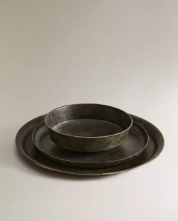 ZARA HOME ДЕКОРАТИВНЫЙ КРУГЛЫЙ МЕТАЛЛИЧЕСКИЙ ПОДНОС, БЕЖЕВЫЙ