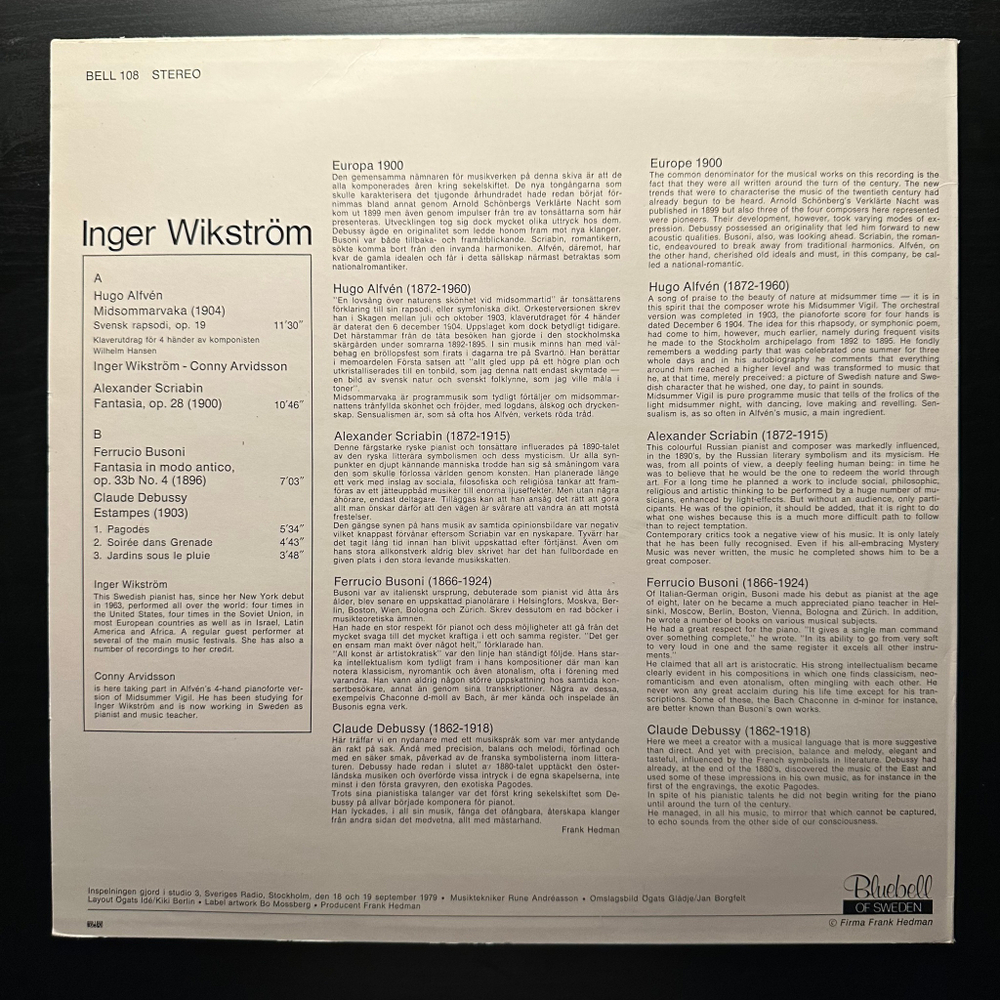 Альфвен, Скрябин, Бузони, Дебюсси - Ингер Викстрём, Фортепиано (Швеция 1979г.)