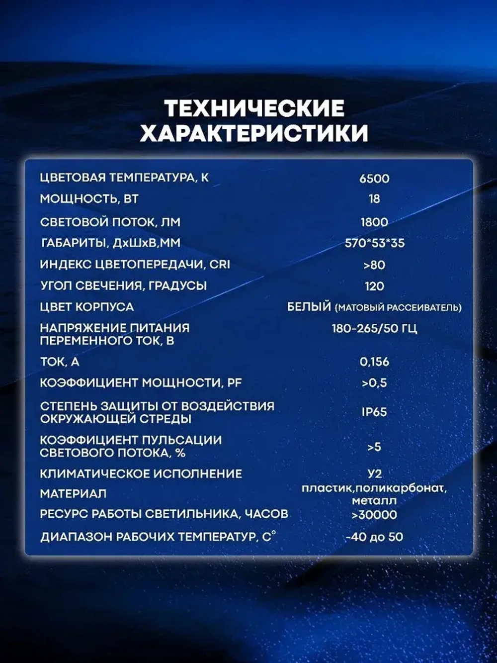 Светильник влагозащищенный линейный светодиодный уличный настенно потолочный 600мм 18W 6500K IP65
