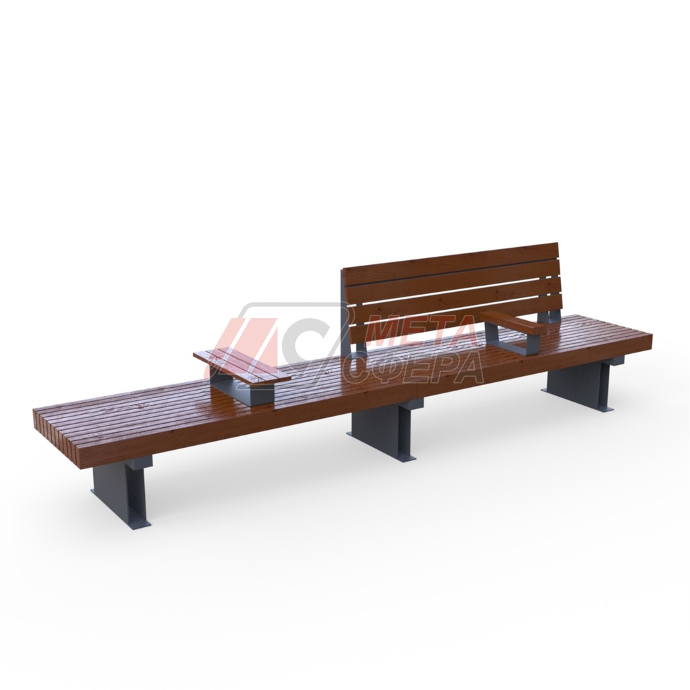 Скамейка Rail Road 03 двойная с подлокотником и подставкой