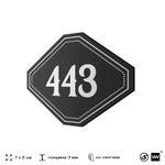 Номерок на дверь квартиры 443, для кабинета, офиса, шильдик 9 х 7 см, черный, Айдентика Технолоджи