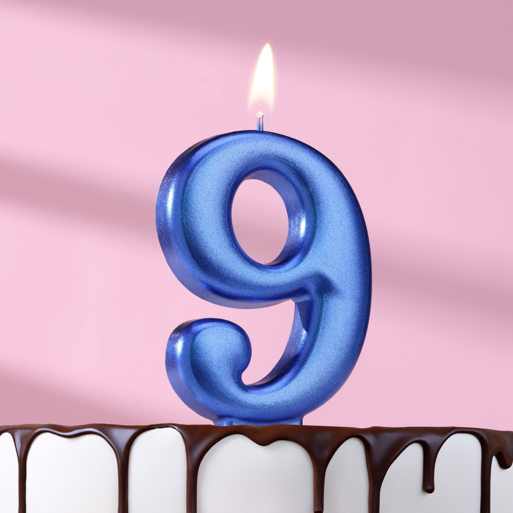 Свеча для торта «Европейская ГИГАНТ», синий металлик, цифра 9