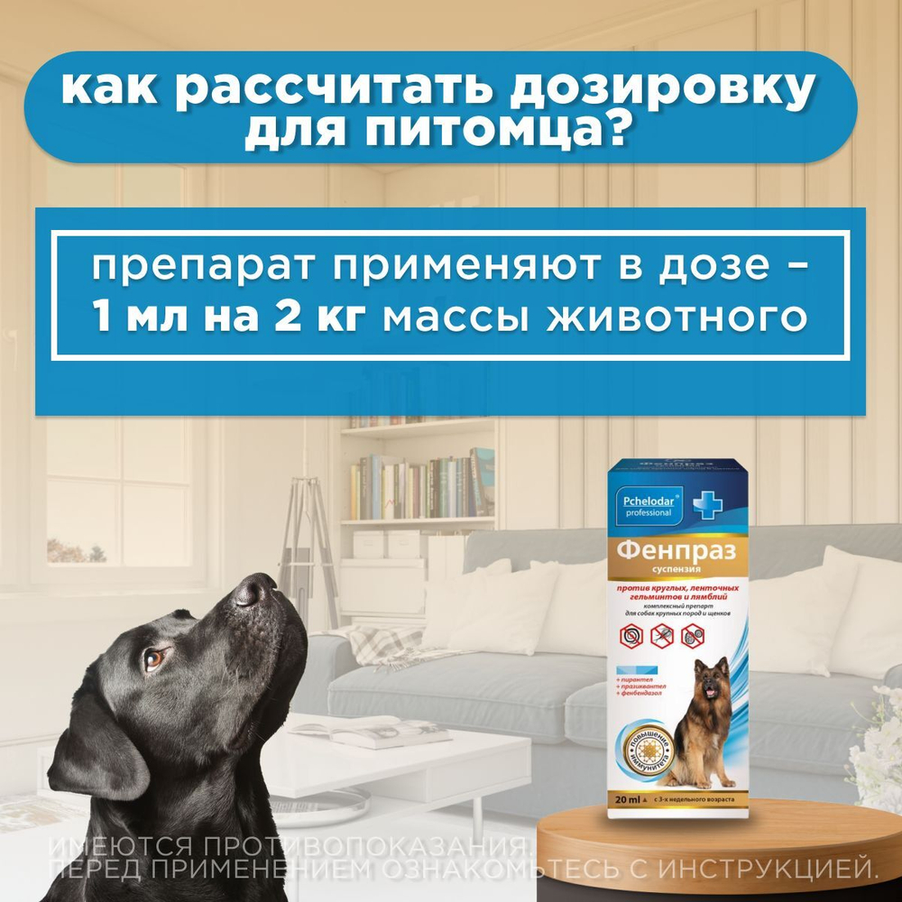 Суспензия от гельминтов и лямблий для собак крупных пород Фенпраз ,20мл. Пирантел/Празиквантел/Фенбендазол,