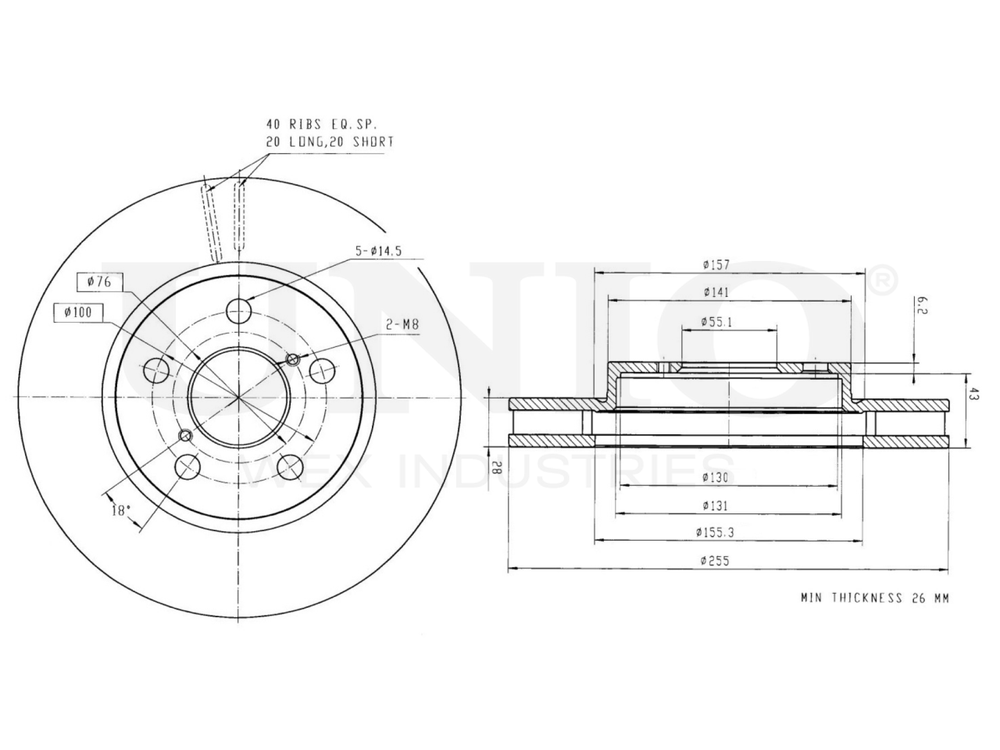 Диск тормозной передний UNIO BRD-20410