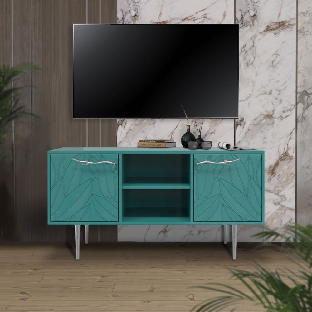 Тумба под ТВ Арт Колор leaves 117см Стайл Сильвер Пастельно-синий