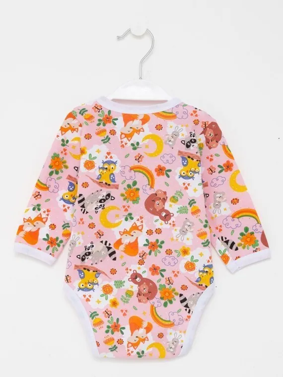 Боди детское, цвет розовый/звери, рост 68 см
