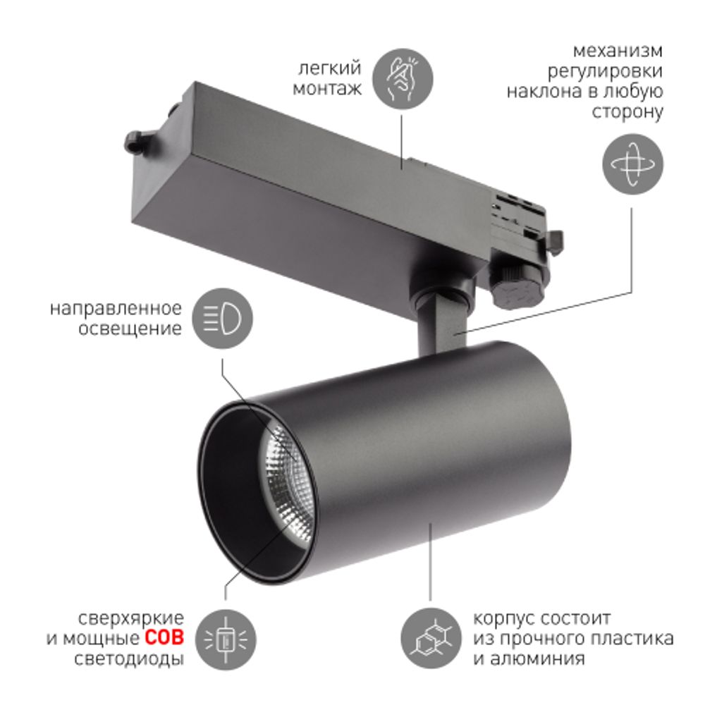 Трековый светильник трехфазный ЭРА SТR-30-36-30K-B30 светодиодный 30Вт 3000K черный