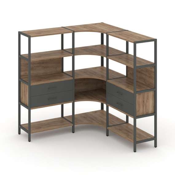 Shelf System Трехсекционный угловой стеллаж четырехярусный с ящиками SN.STMU-431 Дуб Табак/Антрацит/