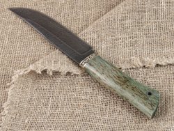 Нож "Леший", дамасская сталь, рукоять зеленая стабилизированная карельская береза