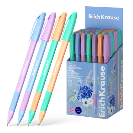 Ручка шар. ЕК ULTRA GLIDE CLASSIC STICK Grip Pastel Bloom U-109 синяя, 1мм.,непрозр.корпус