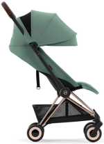 Коляска Cybex Coya Rosegold Frame Cloud T i-Size Peach Pink Plus Leaf Green с дождевиком и бампером