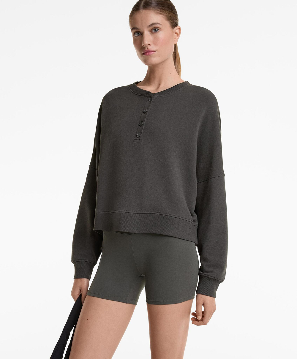 Oysho Толстовка на пуговицах с хлопком и модалом, темно-серый