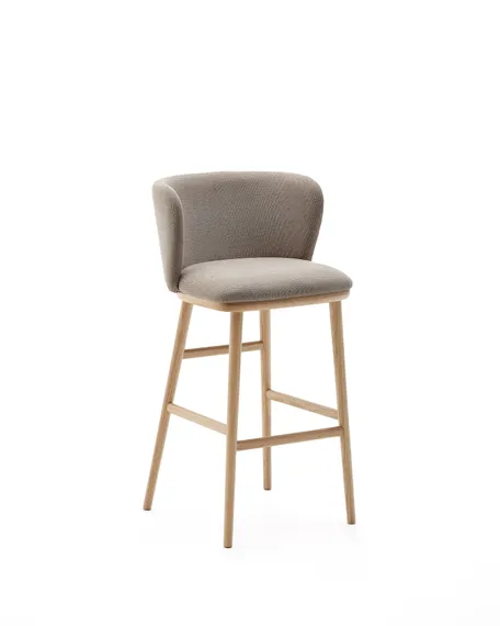 Барный стул Ciselia, коричневый шенилл, каркас из массива ясеня