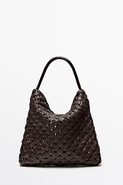 Massimo Dutti Средняя сумка из плетеной кожи наппа, коричневый