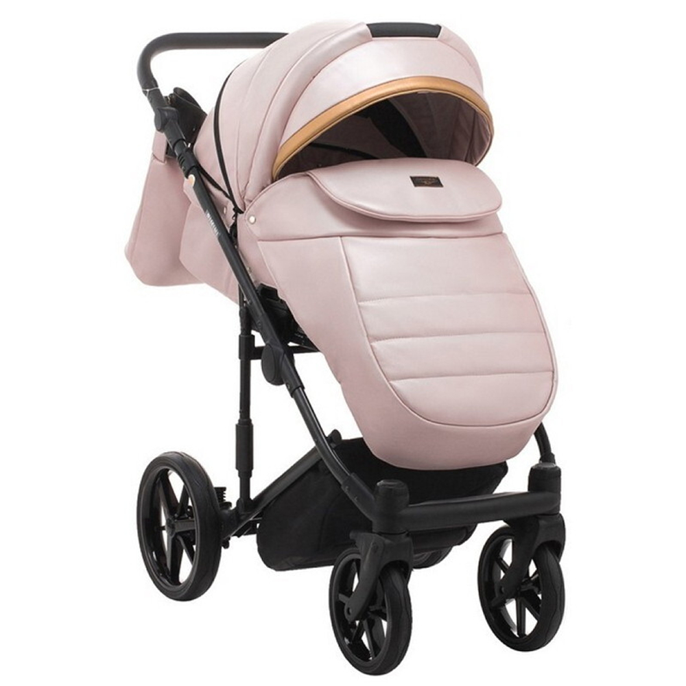 Детская коляска Adamex Rimini Deluxe 2 в 1 RI244 РОЗОВ.КОЖА+ ЗОЛОТО.ОТДЕЛКА
