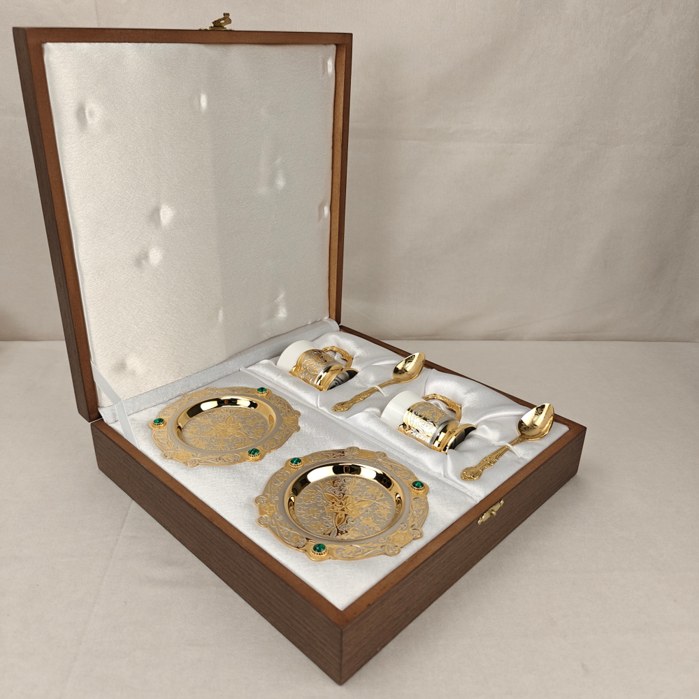 Кофейный набор на 2 персоны "Малахит" (Златоустовская гравюра)