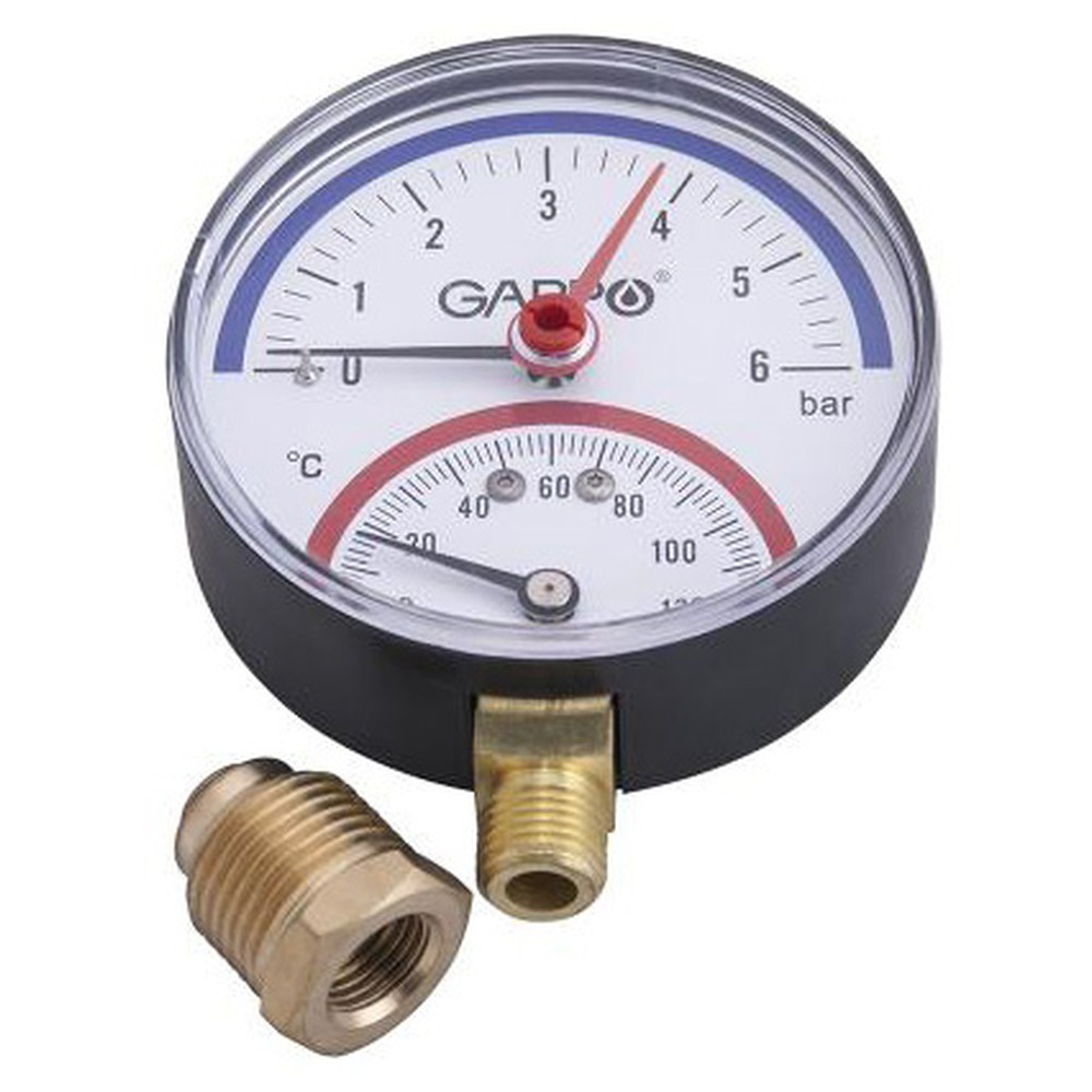 Термоманометр Gappo радиальный в комплекте с автоматическим запорным клапаном 1/2" x 6 бар