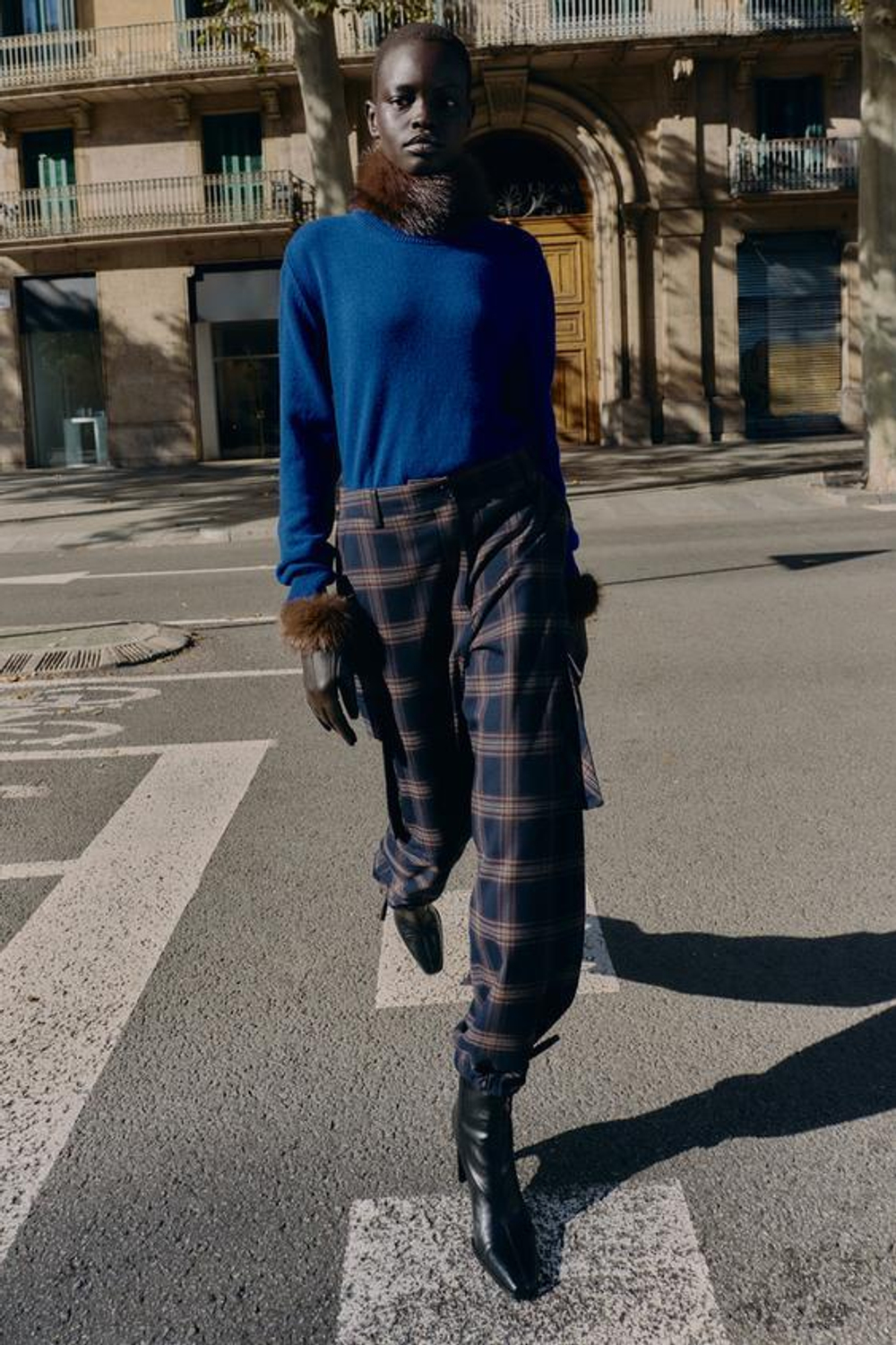 ZARA БРЮКИ КАРГО СВОБОДНОГО КРОЯ В КЛЕТКУ, КРАСНЫЙ/ТЕМНО-СИНИЙ