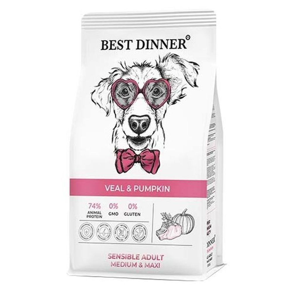 Сухой корм Best Dinner Adult Sensible Medium&amp;Maxi для собак средних и крупных пород с Телятиной