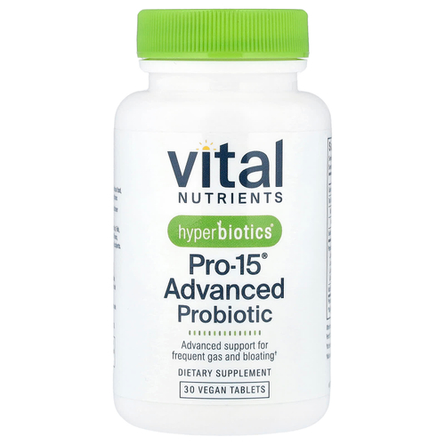Vital Nutrients, Hyperbiotics®, Pro-15®, улучшенный пробиотик, 30 веганских таблеток