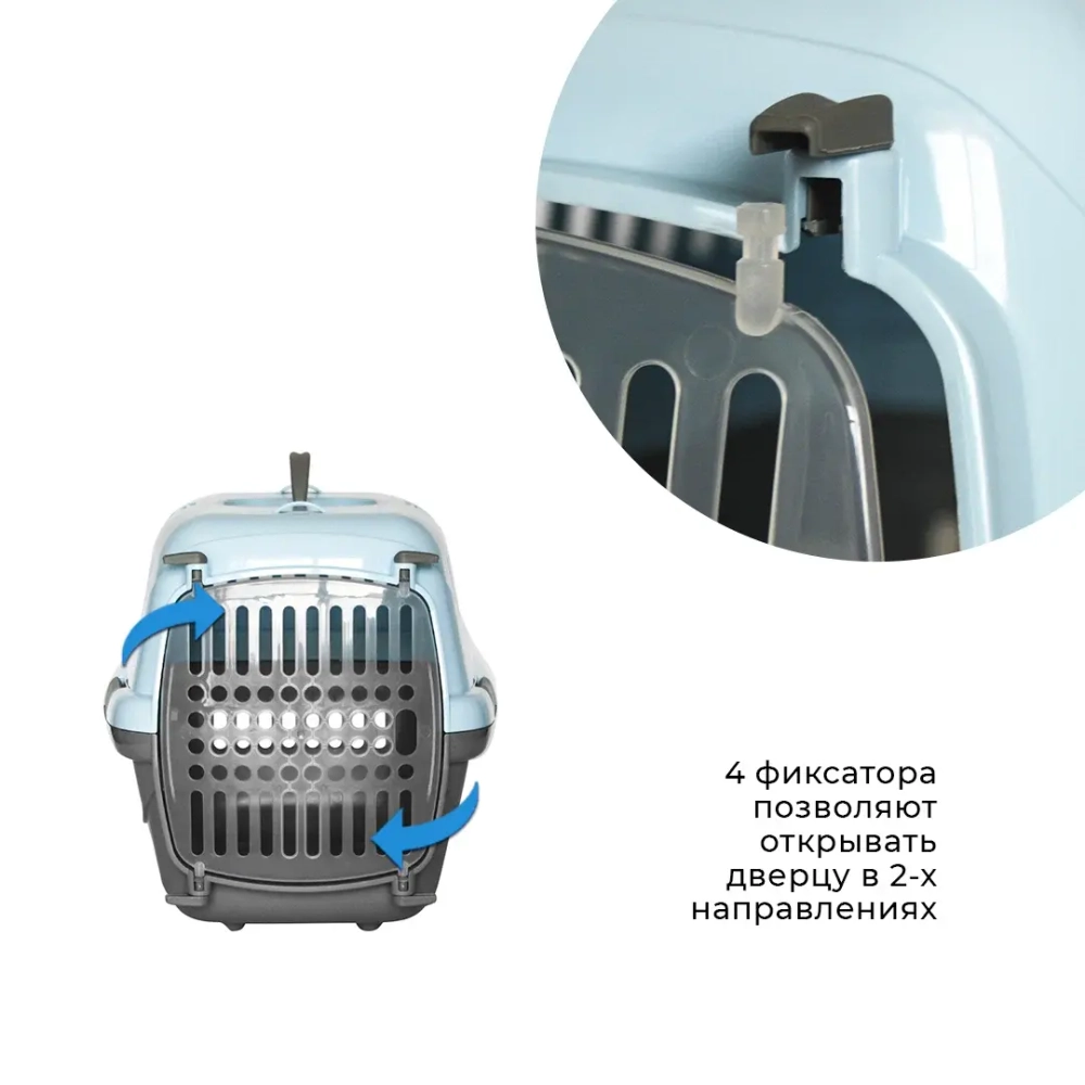 Переноска пластиковая ZOOEXPRESS "Турне" для питомцев с прозрачной дверцей - 48х32х32 см (M) - голубая
