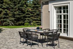 "Малага" обеденная группа на 6 персон со стульями "Марсель", каркас темно-серый, роуп темно-серый