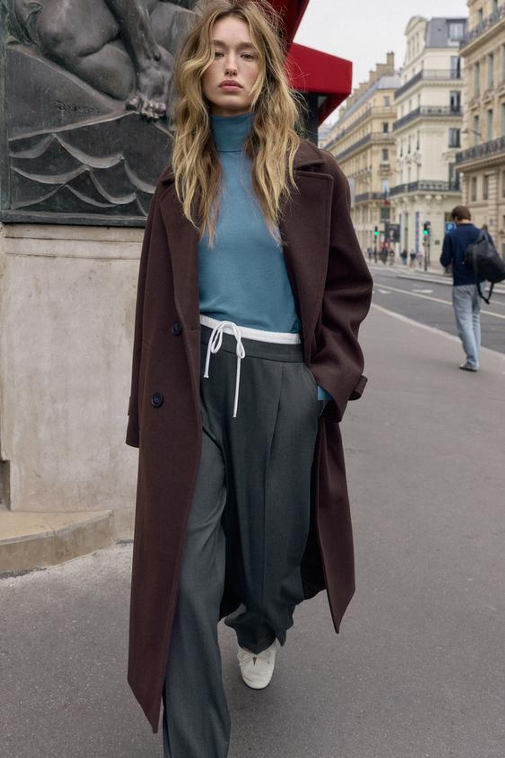 ZARA БРЮКИ С ШИРОКИМ ДВОЙНЫМ ПОЯСОМ, АНТРАЦИТОВО-СЕРЫЙ