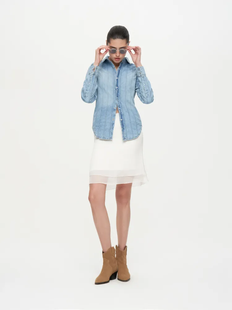 Голубая рубашка из денима в полоску