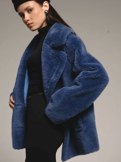 Шуба искусственная женская короткая, синяя, Severina
