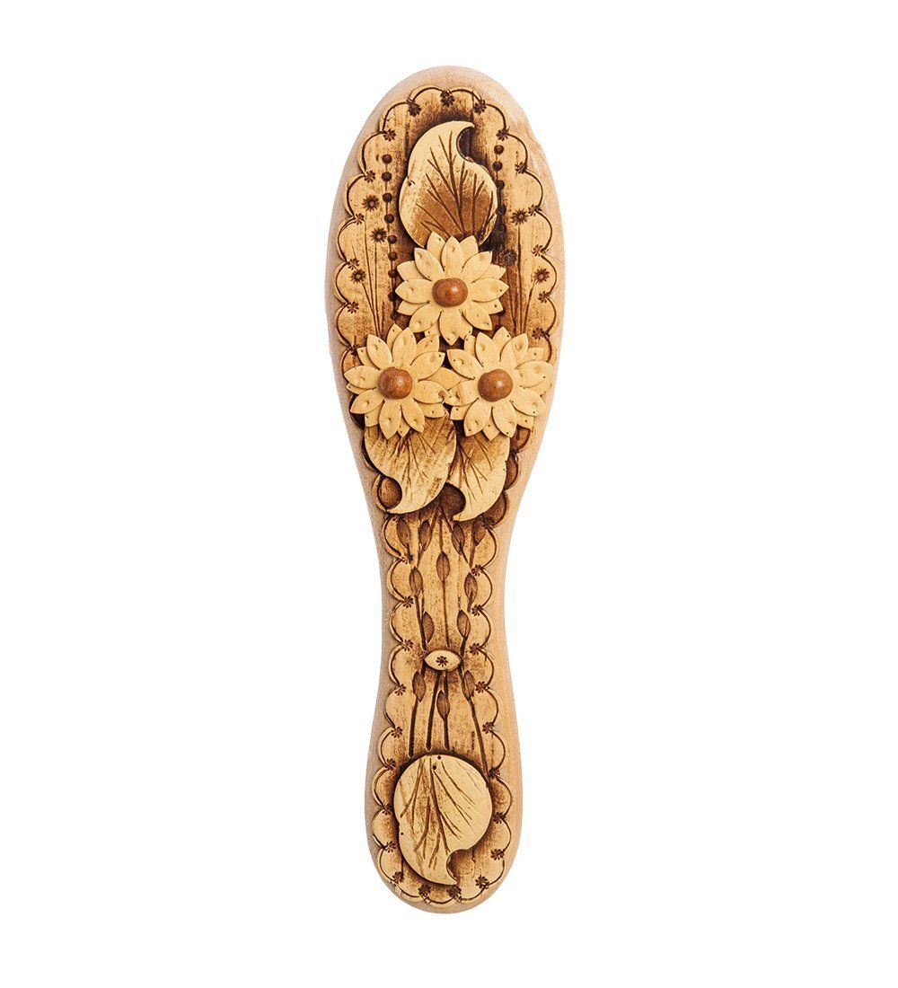 Народные промыслы BST-328/5 Массажная расческа деревянная «Цветы» (береста)