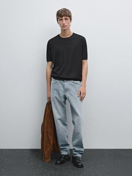 Massimo Dutti Трикотажная футболка с коротким рукавом, черный