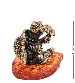 Народные промыслы AM-3221 Фигурка «Черепаха с цветочком» (латунь, янтарь)