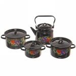 Набор посуды эмалированной 4 предмета «Вологда» (1,5л, 3л, 4,5л, чайник3,5л) чёрный №142