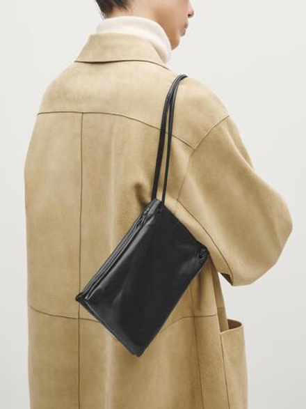 Massimo Dutti Сумка через плечо из кожи наппа, черный