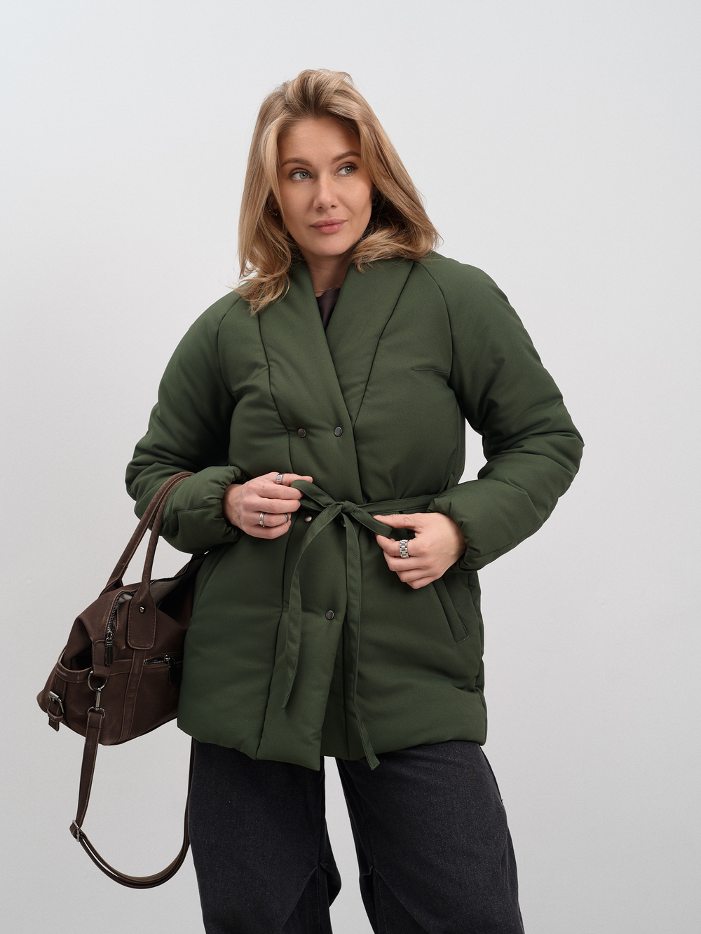Куртка женская демисезонная " Кимоно Офис" хаки