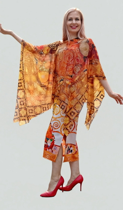 Накидка-пончо из сетки "Солнечный Климт" по мотивам живописи Густава Климта