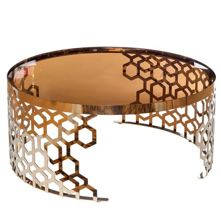 13RXCT8012-GOLD Стол журнальный стекло коричн./роз.зол. 90*90*40