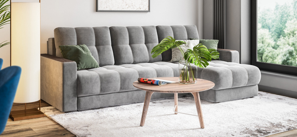 Угловой диван Босс Классик Велюр Монолит серый