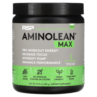 RSP Nutrition, AminoLean Max, добавка для повышения уровня энергии перед тренировкой, ананас, 290 г (10,21 унции)