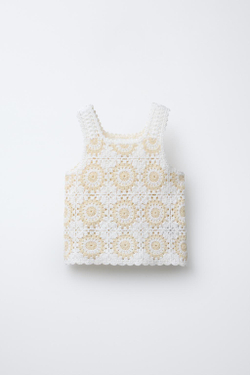 ZARA ВЯЗАНЫЙ ТОП, ЭКРЮ