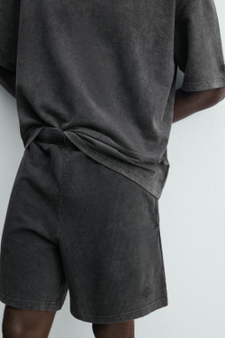ZARA ШОРТЫ С ВАФЕЛЬНОЙ ФАКТУРОЙ И ЭФФЕКТОМ ПОТЕРТОСТИ, АНТРАЦИТОВО-СЕРЫЙ