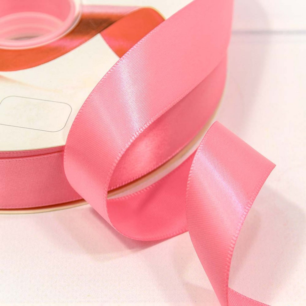 Лента Атласная 2,5см х 110м Полиэстер класс А (Розовый)